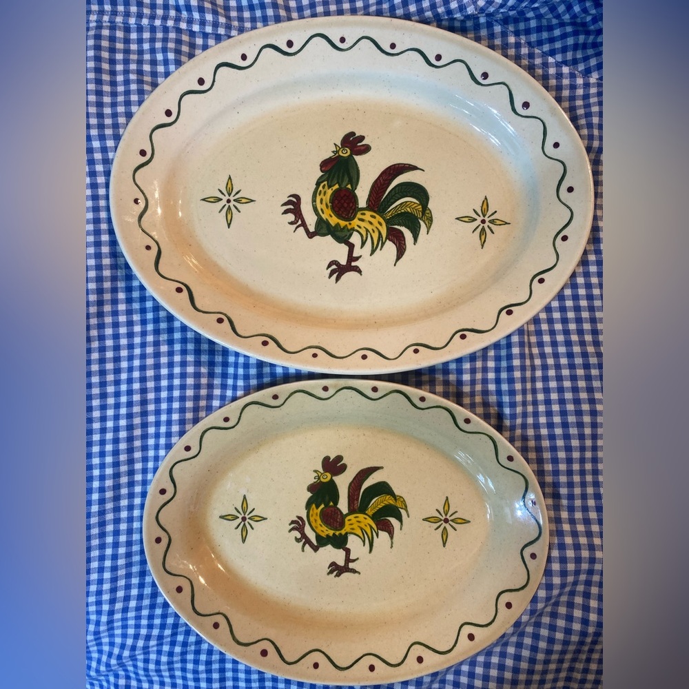 Metlox Poppytrail Rooster Oval Platters – Set of 2 (13.5” & 11”)
